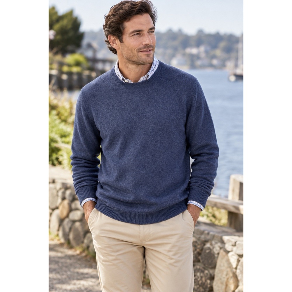 John Nordstrom 100% Cashmere Sweater Cadet Blue Crewneck Size L